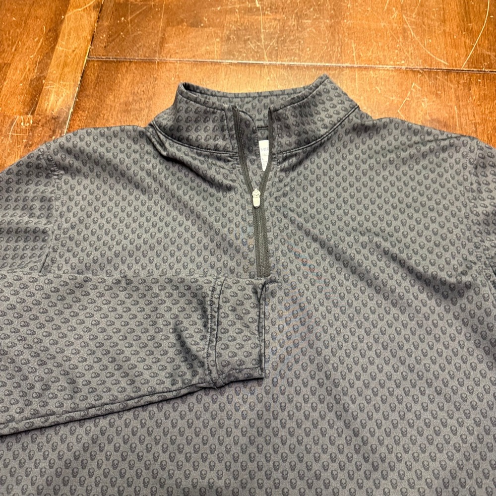 Peter Millar Pullover Youth L 11-12 Gray Skull Print Quarter 1/4 Zip Performance